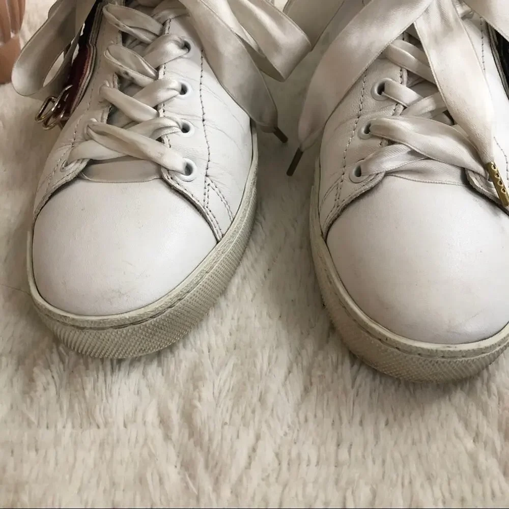 Hogl White Leather Applique Embellished Sneakers